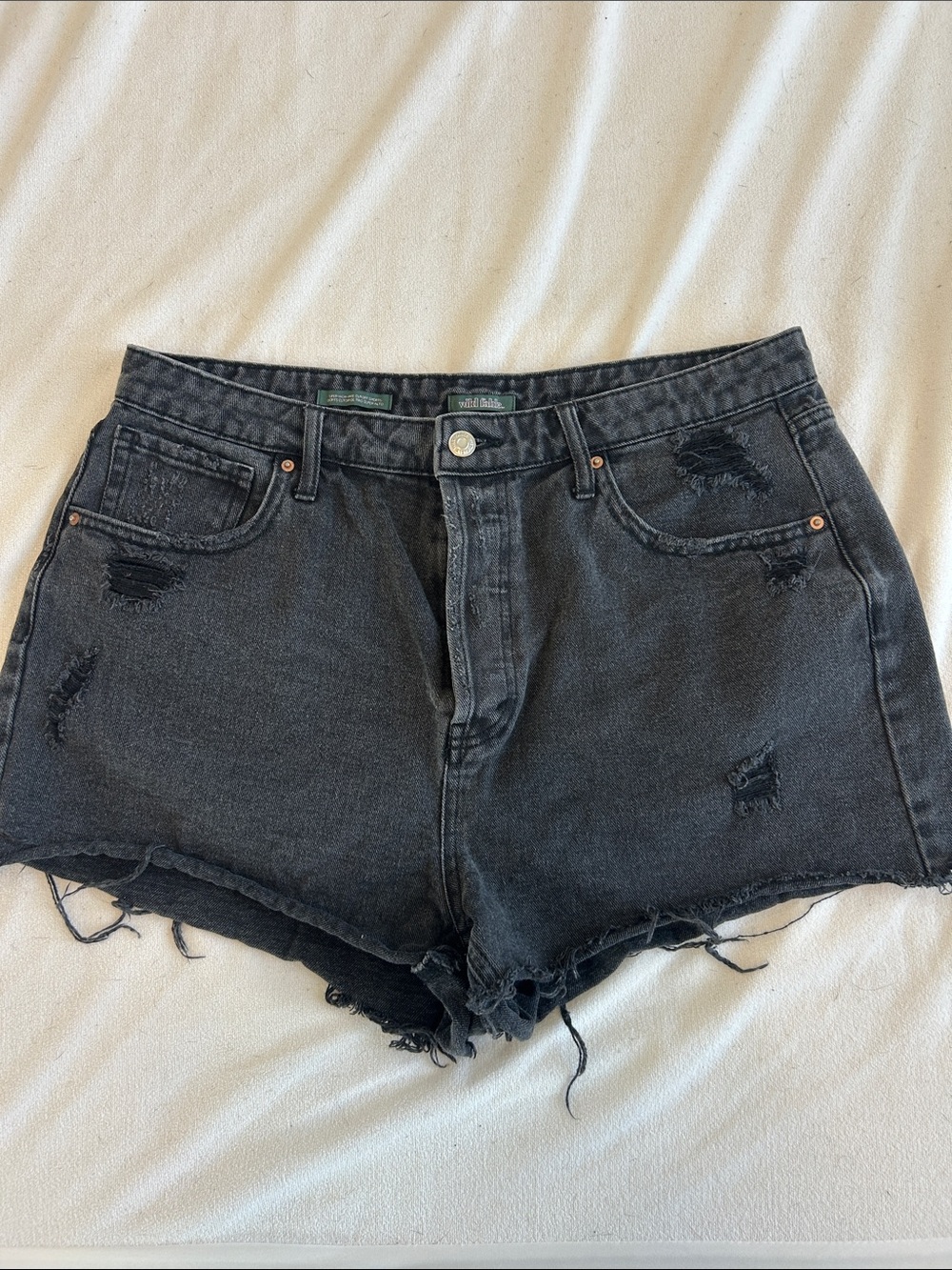 wild fable Black Distressed High-Rise Denim Shorts